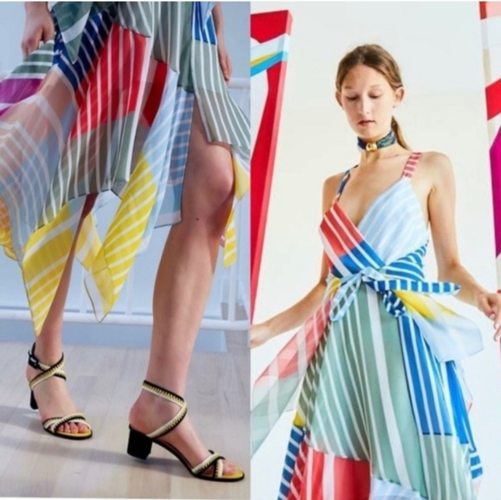 Tayna Taylor Silk Goldie Multicolored Striped Asymmetrical Dress Size 2